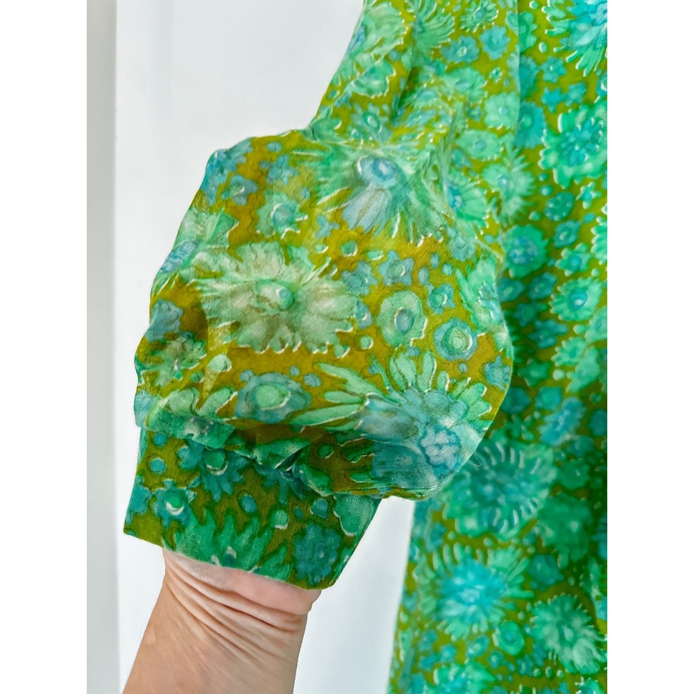 Vintage 1960s Green Floral Dress Small Long Sleeve Mod Boho Retro Pattern - Picture 4 of 5